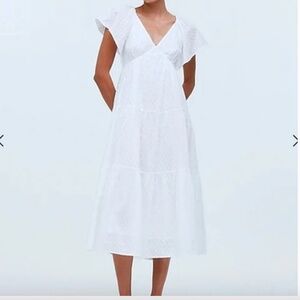 NWT Madewell Tie-Back Flutter-Sleeve Tiered Midi Dress White Boho Prairie Size 2